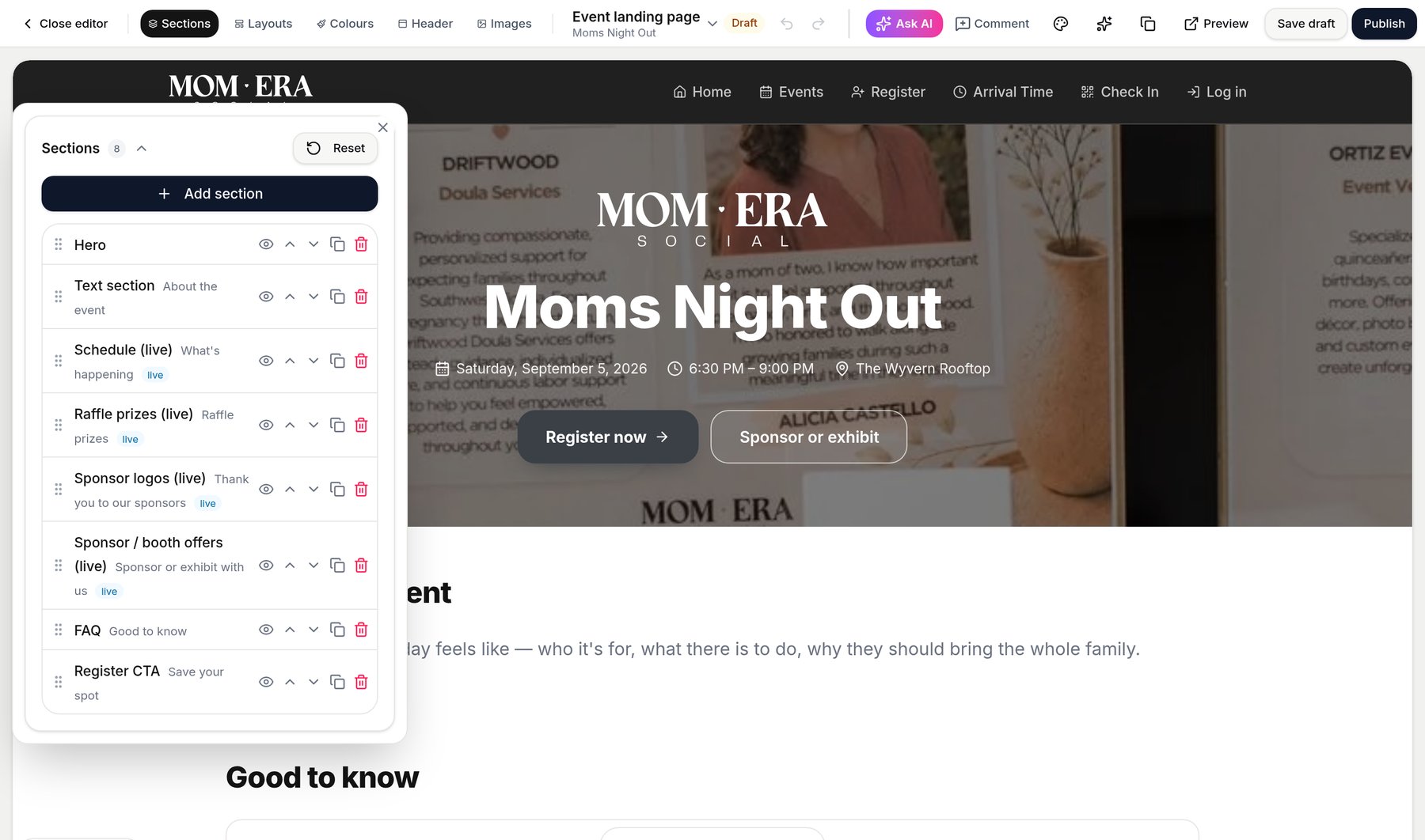 Landing page editor