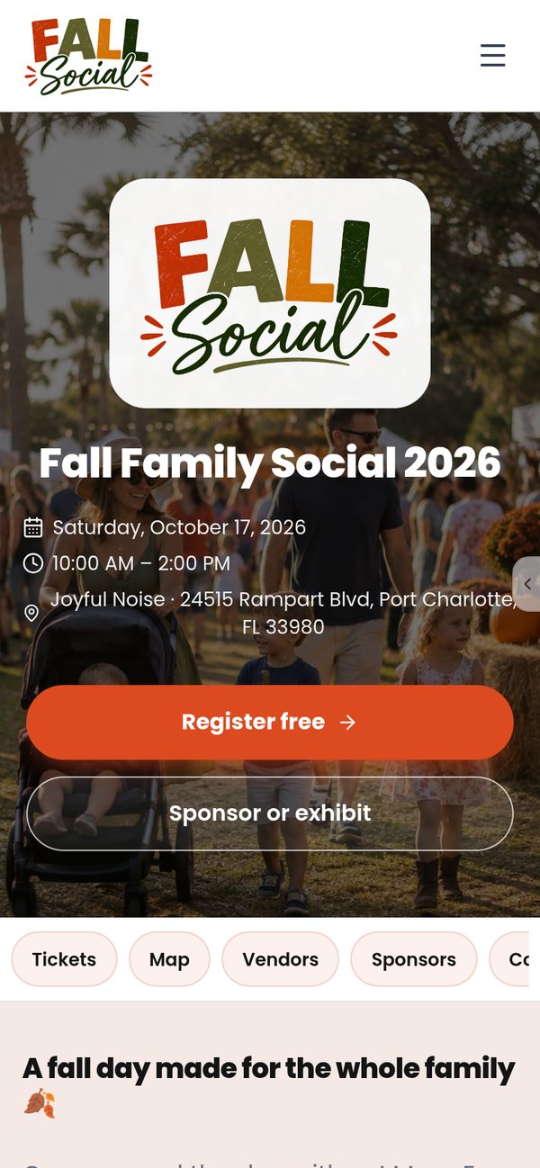 Event page on mobile